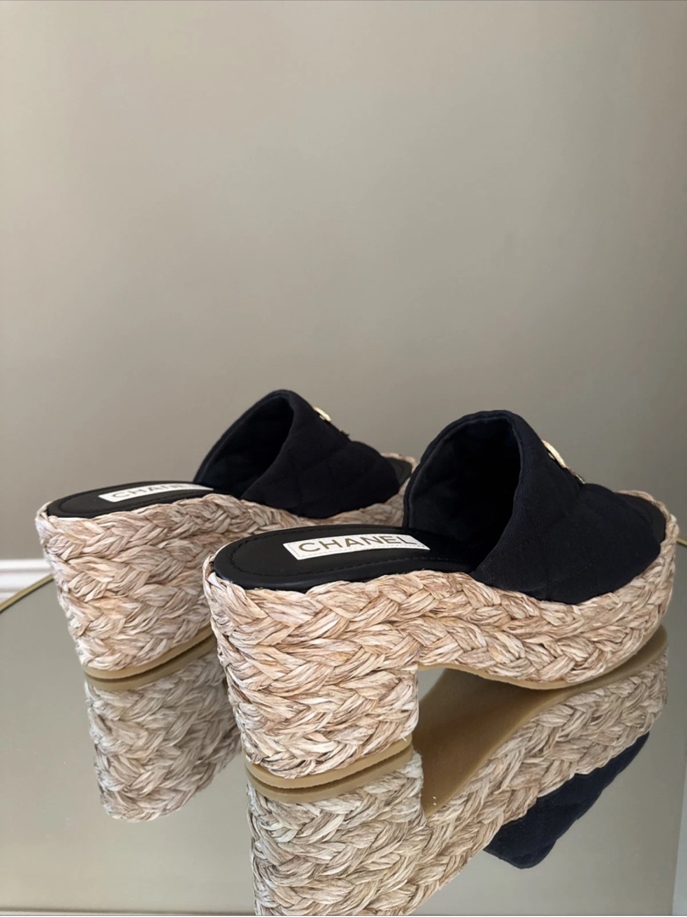 Chanel 25C Platform Raffia CC interlocking logo slides sandal size 37 - Picture 13 of 15